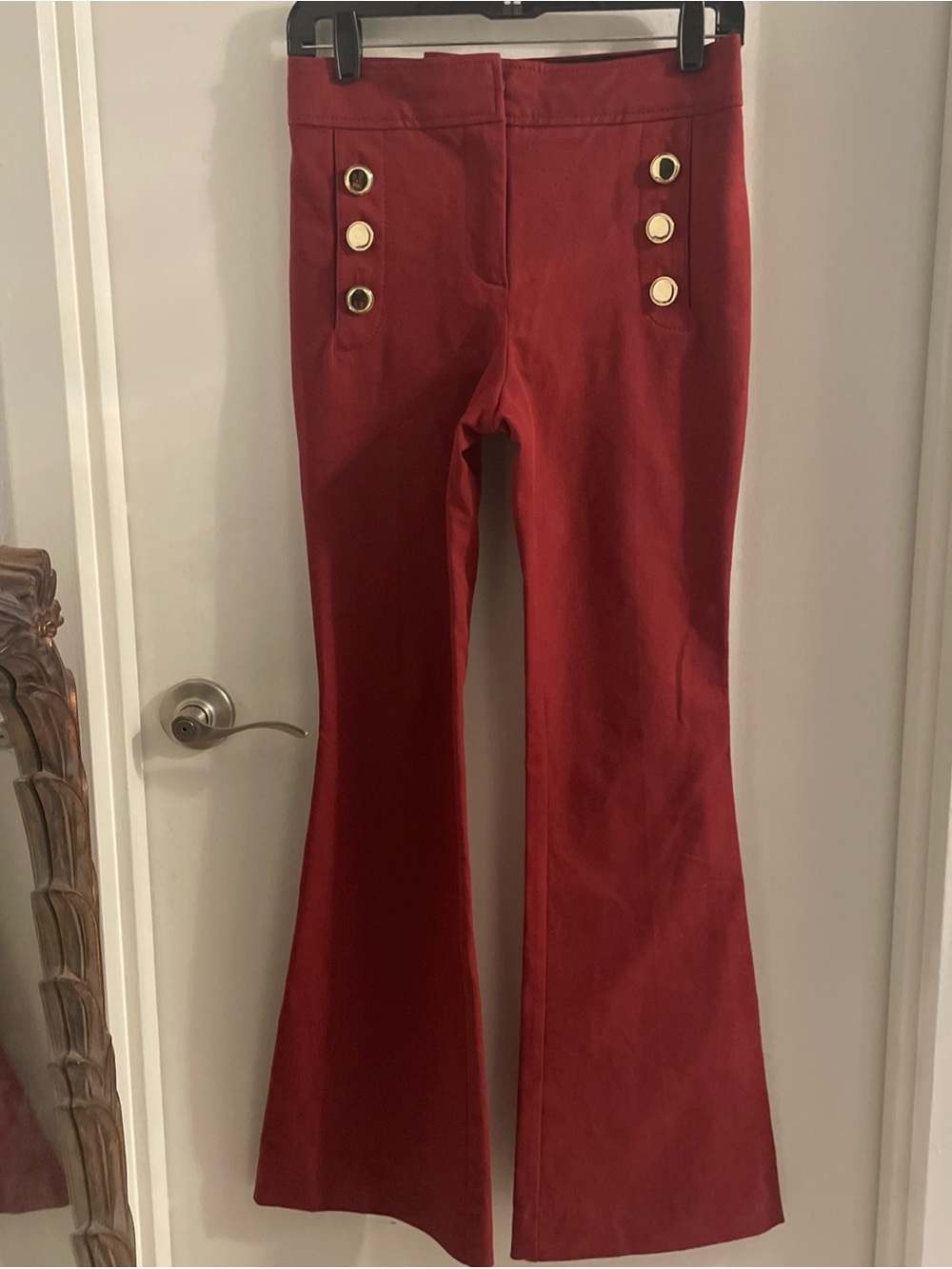 NWOT DEREK LAM 10 CROSBY sz 0 Merlot Robertson gold buttons Twill Flared Pants